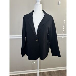 J Crew Camille Sweater Blazer Black One Button 2X Wool Preppy‎ Pockets Office
